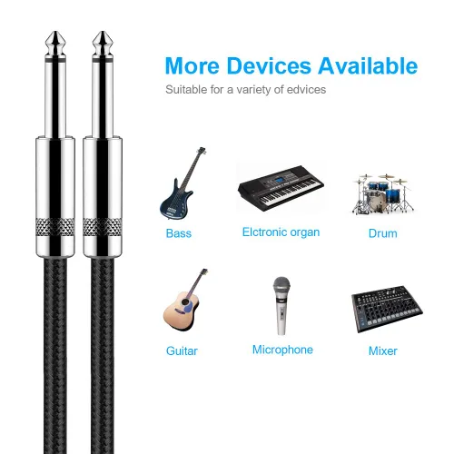 Miniatura 3 de New bee - Cable de guitarra de 6 pies, para instrumentos eléctrico, cable AMP para bajo, conector recto a recto de 1/4 para guitarra eléctrica, bajo