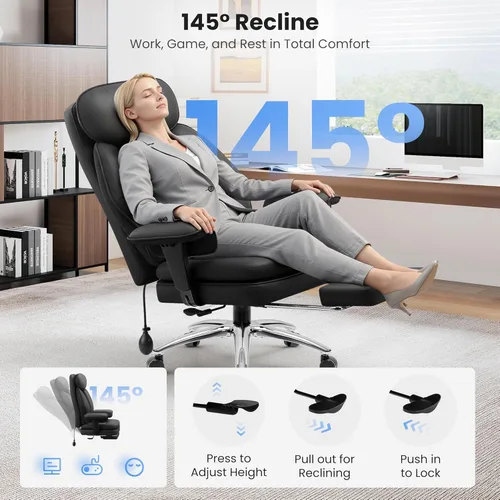 Miniatura 9 de BestGlory Silla de escritorio de oficina con soporte lumbar inflable, silla de oficina ergonómica [cojín y reposapiés mejorados de doble capa], Negro