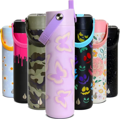 Miniatura 52 de Elemental Botella de agua aislada de 24 onzas con popote, botellas de agua con núcleo de acero inoxidable 100% a prueba de fugas para viajes, Beige