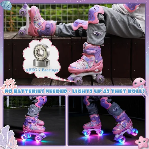 Miniatura 7 de Patines de sirena ajustables para niños y niñas con ruedas con luz LED, patines para interiores y exteriores para niños principiantes, juego