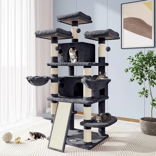 Miniatura 15 de Allewie Árbol de gato de 68 pulgadas/casa y torres para felinos grandes/poste rascador/árbol de escalada grande de varios niveles
