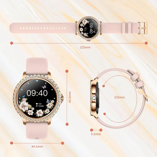 Miniatura 9 de Relojes Inteligentes para Mujeres (Hacer/Contestar Llamadas) con Diamante: 1.32" Reloj Rastreador de Fitness para FC/Presión Arterial/SpO2/Monitor