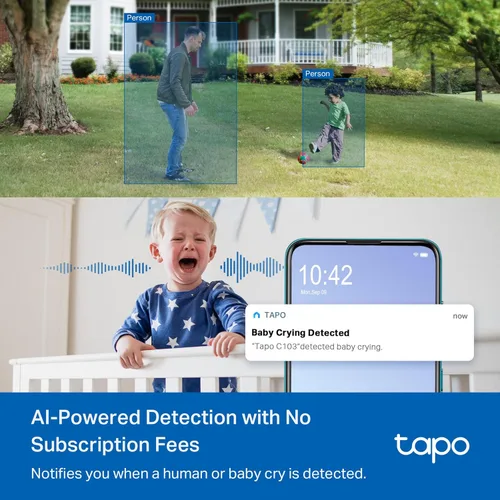 Miniatura 3 de Tapo - Cámara de seguridad de 1080p para interiores/exteriores - Detección gratuita de personas/movimiento/llanto de bebé