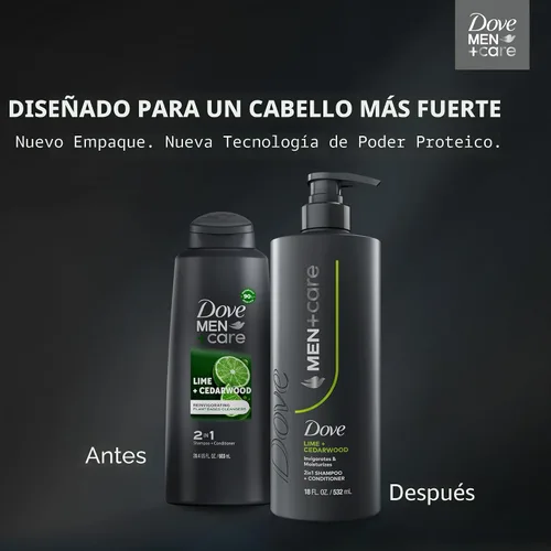 Miniatura 6 de DOVE MEN + CARE Champú 1 unidad de lima y cedro para cabello real que potencia la fuerza del cabello, con resultados vigorizantes e hidratantes, 18