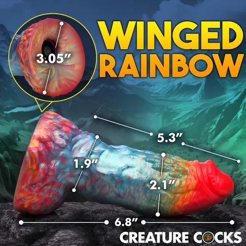 Miniatura 4 de CREATURE COCKS Consolador vibratorio de silicona Rainbow Phoenix para hombres, mujeres y parejas. Consolador de fantasía con potente vibración.