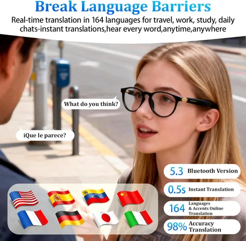Miniatura 2 de Lentes inteligentes AI con GPT de chat, gafas Bluetooth con traductor de 164 idiomas, asistente de IA y asistente de reuniones, reproducción