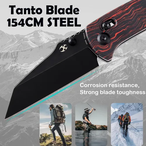 Miniatura 3 de KANSEPT Main Street - Cuchillo plegable de bolsillo, hoja afilada negra de 3.36 pulgadas de acero 154CM, mango G-Mascus negro y rojo con bloqueo