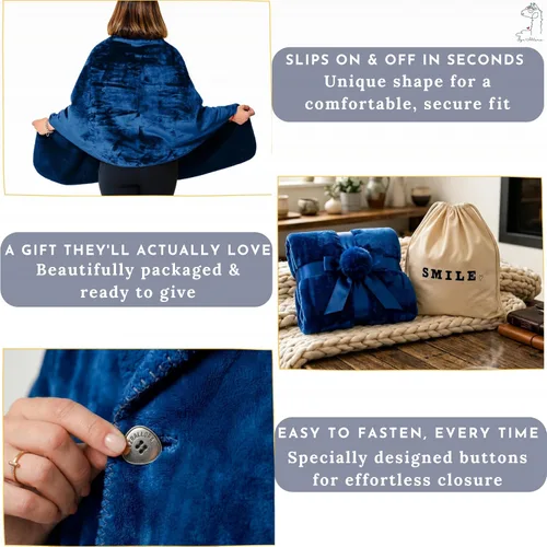Miniatura 4 de EzrAllora Manta Poncho de Doble Capa Premium para Mujeres -Ponte y Listo Sin Mangas- Chal de Vellón Sherpa con Bolsillos - Manta Vestible - Regalos