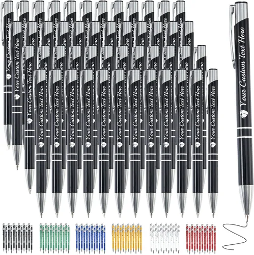 Miniatura 40 de Bolígrafo personalizado, 1 unidad, bolígrafo personalizado con logotipo de mensaje de nombre comercial grabado, tapa de clic de tinta negra, regalo