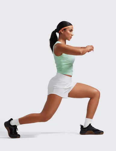 Miniatura 95 de CRZ YOGA Pantalones cortos de correr de cintura alta para mujer de 2.5 pulgadas, forro de malla de secado rápido para entrenamiento deportivo