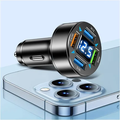 Miniatura 8 de Cargador de Coche Rápido, Cargador USB de 4 Puertos con Encendedor de Cigarrillos y Voltímetro LED, Adaptador de Cargador de Coche PD3.1/Super Port