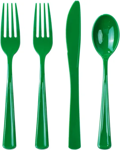 WDF 160 cubiertos de plástico verde, cubiertos resistentes que incluyen 80 tenedores, 40 cucharas, 40 cuchillos, utensilios de plástico verde