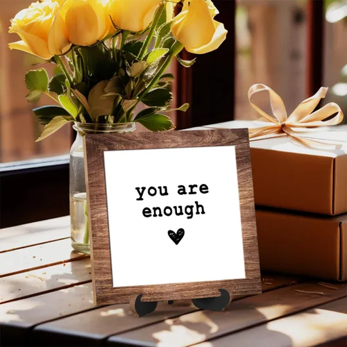 Miniatura 5 de Letrero de madera con soporte, You are enough, placa de madera inspiradora para el cuidado de la salud mental, decoración del hogar -A19 suficiente