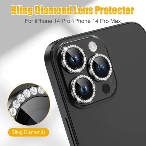 Miniatura 4 de AGVEE Paquete de 6 protectores de lente de cámara para iPhone 14 Pro de 6.1 pulgadas/14 Pro Max de 6.7 pulgadas, con diamantes brillantes y anillo