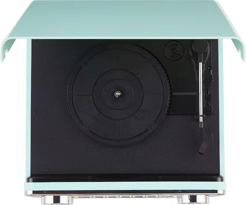 Miniatura 11 de Crosley CR6047A-AB Powel 7-en-1 Tocadiscos Bluetooth con entrada/salida de vinilo, radio AM/FM, reproductor de CD y entrada auxiliar, Azul Aqua