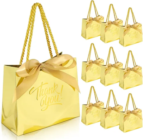 Miniatura 14 de EQOREIIN Paquete de 30 bolsas pequeñas de regalo de agradecimiento con asas 5.5 x 2.4 x 4.7 pulgadas, mini bolsas de regalo marrones con lazo