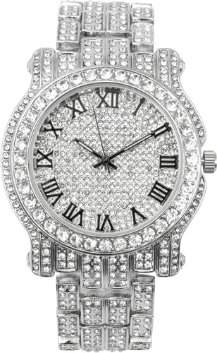 Miniatura 46 de Charles Raymond Bling-ed Out Ultimate Hip Hop Royalty Reloj para hombre con número romano de fácil lectura o indicadores de tiempo de diamantes