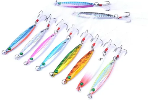 Miniatura 4 de Aorace 10 piezas de metal duro jigs buceo pesca mar señuelos minnow Popper cebos aparejos Crankbait agua salada señuelos de agua dulce con pluma