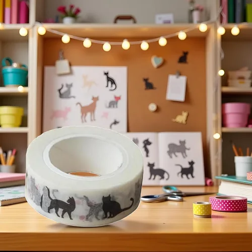 Miniatura 2 de 1 unidad de 0.591 in x 32.8 ft de dibujos animados de gato negro impresión japonés papel Washi Cintas de enmascarar cintas adhesivas decorativas