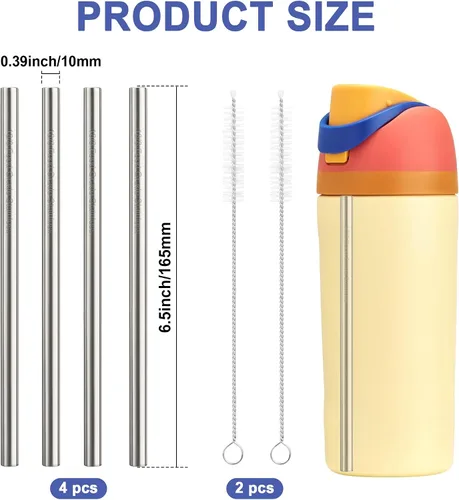 Miniatura 2 de Repuesto de popote de metal compatible con botella de agua Owala Freesip de 16 onzas, incluye 4 popotes reutilizables de acero inoxidable de grado