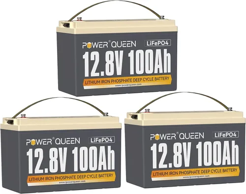 Miniatura 22 de Power Queen Paquete de 2 baterías LiFePO4 de 12 V 100 Ah, BMS integrado de 100 A, batería de litio de 2560 Wh, hasta 15000 ciclos, soporte