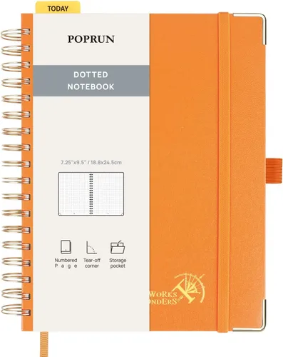 Miniatura 16 de POPRUN - Cuaderno de notas con espiral y puntos, diario A5 de 5.75" x 8.25", papel grueso de 120 gsm, 141 páginas numeradas, tapa dura para hombres