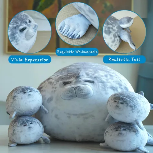 Miniatura 3 de Almohada gordita de 20 pulgadas con 4 bebés, almohada de felpa de sello grande, juguete de peluche suave y lindo para niños y adultos, gran idea
