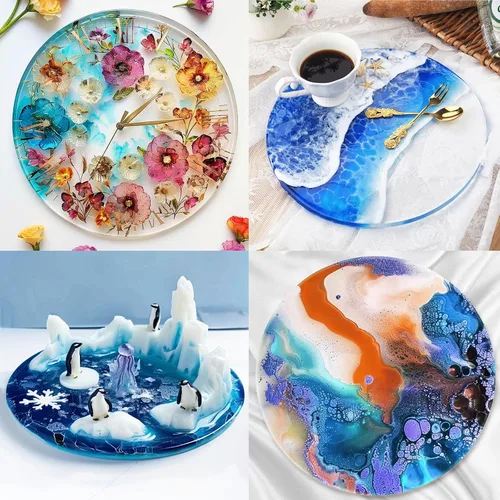 Miniatura 3 de Molde de posavasos redondo para bandeja de servicio de reloj de resina epoxi enorme 12 pulgadas