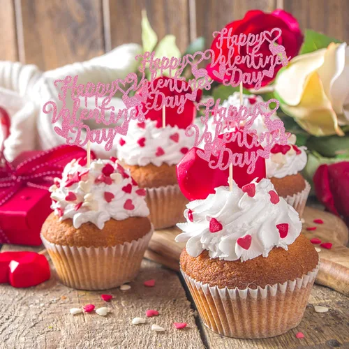 Miniatura 4 de Paquete de 24 adornos para cupcakes con purpurina en forma de corazón con temática de amor dulce, decoración de pasteles para el día de San