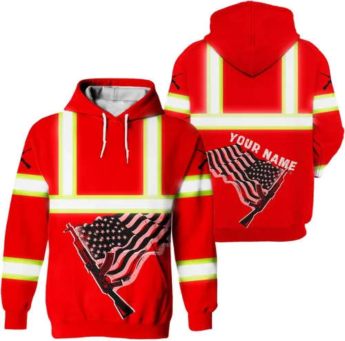 Miniatura 14 de Sudadera con capucha de alta visibilidad con diseño de bandera de Estados Unidos para hombre, reflectante, ropa de trabajo de seguridad