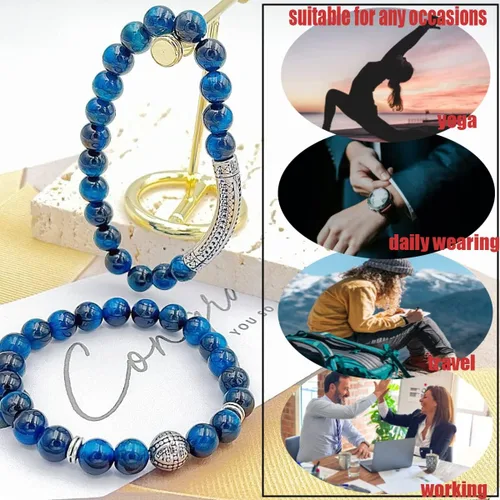 Miniatura 6 de BOMAIL Pulsera elástica de piedras de ojo de tigre para hombres y mujeres, 0.315 in, joyería de moda