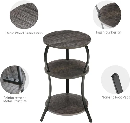 Miniatura 7 de Mesa auxiliar redonda pequeña vintage, mesa auxiliar circular de 3 niveles con cintura delgada con estante de almacenamiento, mesa auxiliar compacta