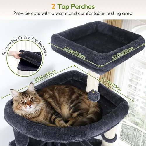 Miniatura 4 de Globlazer Árbol para gatos resistente de 83 pulgadas, torre gigante para gatos con 2 condominios y 3 cestas colgantes, condominio alto de varios