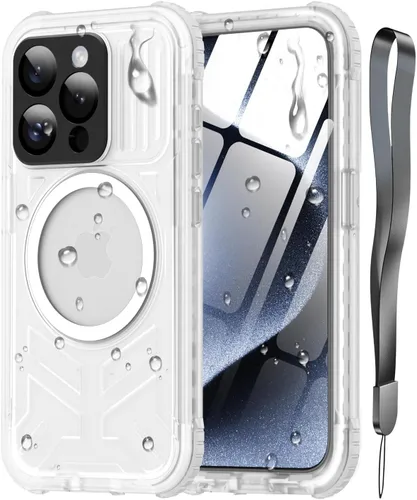 Miniatura 52 de Funda impermeable para iPhone 15 con Magsafe, protector de pantalla, cordón, IP68 militar de cuerpo completo a prueba de golpes, para deportes