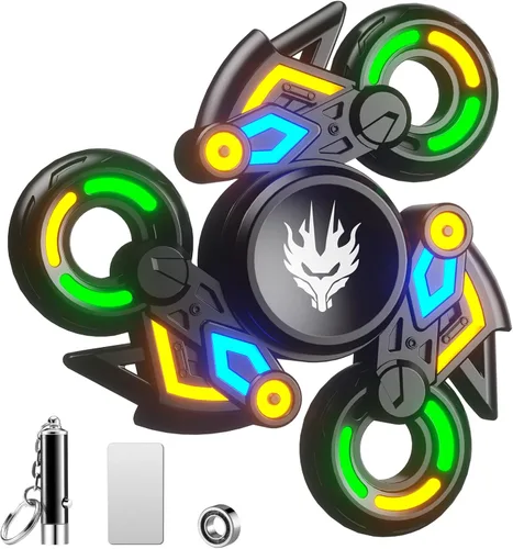Cool Trendy Fidget Spinners, Fidget Spinner Gifts, Stress Anxiety ADHD Relief Figets, Metal Finger Hand Spinner with Green/Yellow/Blue Luminous