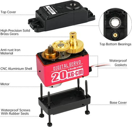 Miniatura 7 de LewanSoul 20KG RC Servo Motores de alto par, servo de dirección con engranaje completo de metal impermeable para 1/6 1/8 1/10 1/12 RC Coche Robot