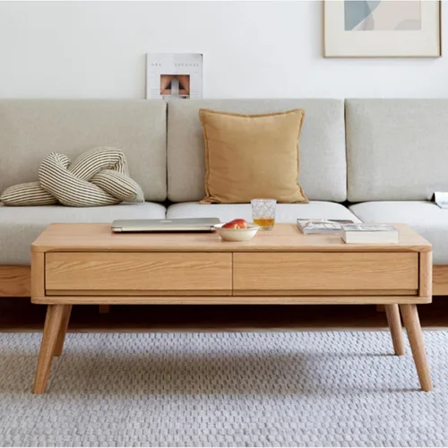 Miniatura 2 de Mesa auxiliar elevable con almacenamiento, mesa de centro elevadora de madera de roble 100% maciza, mesa de centro de madera de 39 pulgadas