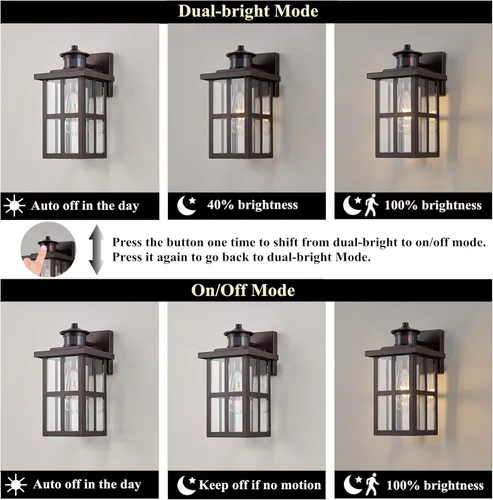 Miniatura 3 de MICSIU Luminaria Exterior con Sensor de Movimiento de Bronce, Aplique de Pared Exterior de 11.75 Pulgadas de Anochecer a Amanecer, Luces de Farol