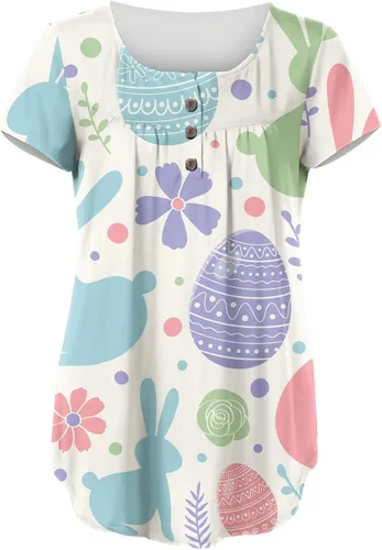 Miniatura 3 de Blusas de manga corta con botones para mujer, con estampado de Pascua, con cuello en V, para ocultar el vientre, para mujer