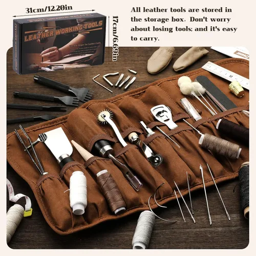 Miniatura 4 de BUTUZE Kit de herramientas de cuero, prácticas herramientas de trabajo de cuero con biselador, ranurador, punzón de costura y agujas - Viene