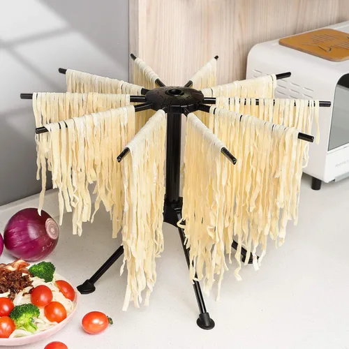 Miniatura 7 de Ourokhome Escurridor plegable de pasta, plástico plegable casero para espaguetis frescos, colgador de fideos para cocina con 10 brazos, estable