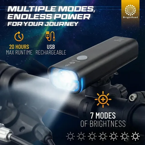 Miniatura 2 de BrightRoad 850 Lumens Front Bike Light, Rechargeable Bike Headlight with 7 Modes, MTB Bicycle Light for Night Riding, 85° Wide Beam, 650ft