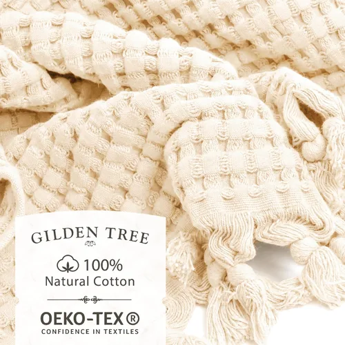 GILDEN TREE Decorative Waffle Hand Towels for Bathroom, 20x35 Large, Quick Drying Fingertip Towel, 2 Pack, Modern Style (Cream)