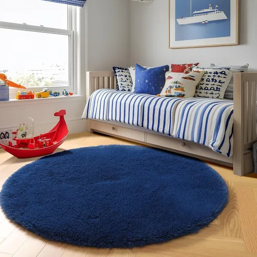 Miniatura 9 de PAGISOFE Alfombra Redonda Azul Marino Suave de 4 Pies, Alfombras Circulares para Dormitorio de Niños, Alfombras Peludas Esponjosas, Alfombra