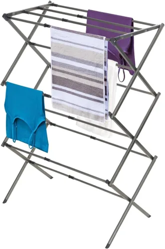 BLACK+DECKER Tendedero de ropa de 3 niveles, plegable y expandible, para secar ropa al aire, ahorro de espacio, resistente y liviano, de metal Plata