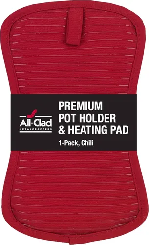 All Clad Textiles Agarradera de ollas de silicona y sarga 100 % de algodón pesado Chili