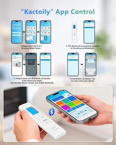 Miniatura 3 de Probador de agua inteligente 6 en 1 para agua potable con monitoreo de aplicación, kit de prueba digital de agua para medidor TDS, EC, temperatura