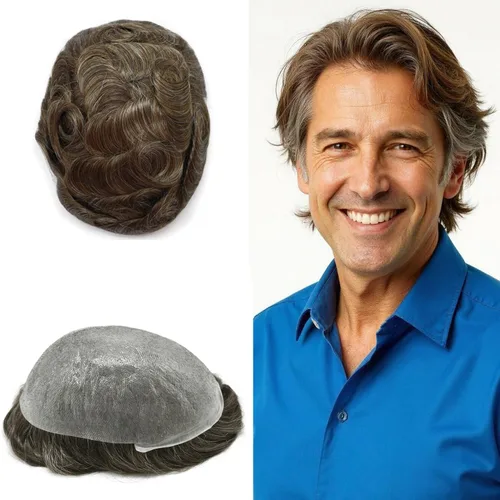 Miniatura 16 de Super Thin Skin Mens Toupee 0.001 in - Sistema de cabello de piel ultrafina para hombres, cabello humano negro, marrón, rubio, gris, peluca