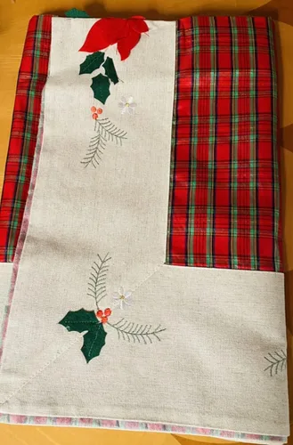 Miniatura 4 de AMT - Mantel de lino bordado de Navidad con diseño elegante (36 x 36 pies cuadrados/redondo)