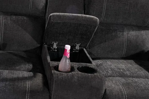 Miniatura 6 de Betsy Furniture Moderno juego de sofá reclinable de tela, sofá biplaza con consola, reclinable 8093 (negro, sofá + sofá biplaza) Breathable